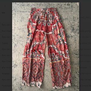 Angie Women's New Long Flowing Pants Trousers Wide Leg Hippie Bohemian Red MED